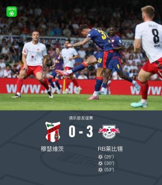 莱比锡3-0战胜穆瑟维茨，奥蓬达与迪奥曼德破门，哈维-西蒙斯贡献关键进球