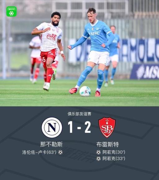那不勒斯1-2布雷斯特，卢卡进球，德布劳内中柱，阿若克双响
