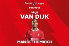 范迪克头球制胜！英超官方公布利物浦2-1西汉姆球迷票选最佳