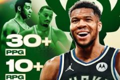 字母哥三季场均30+10+5登顶历史第一！