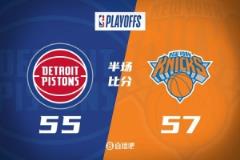 半场数据：阿努诺比19分 布伦森15中4 哈里斯22分 尼克斯57-55活塞