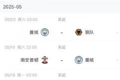曼城力克维拉升至第三，后续四轮无强敌挑战