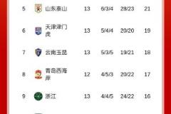 中超积分榜：申花仅赢2分领跑，蓉城、国安、海港、泰山分列2-5位