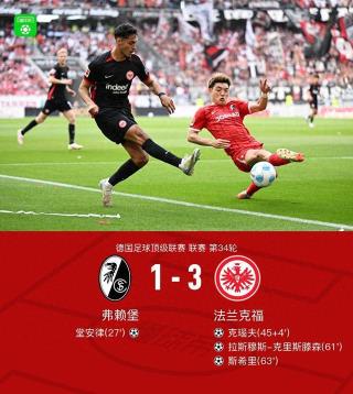 弗赖堡遭法兰克福逆转3-1无缘欧冠，堂安律与克瑙夫破门