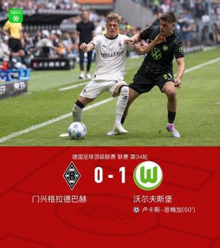沃尔夫斯堡客场1-0力克门兴，卢卡斯-恩梅加绝杀取胜
