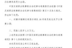赣州瑞狮耿志庆踢人被停赛3场罚款1.5万元