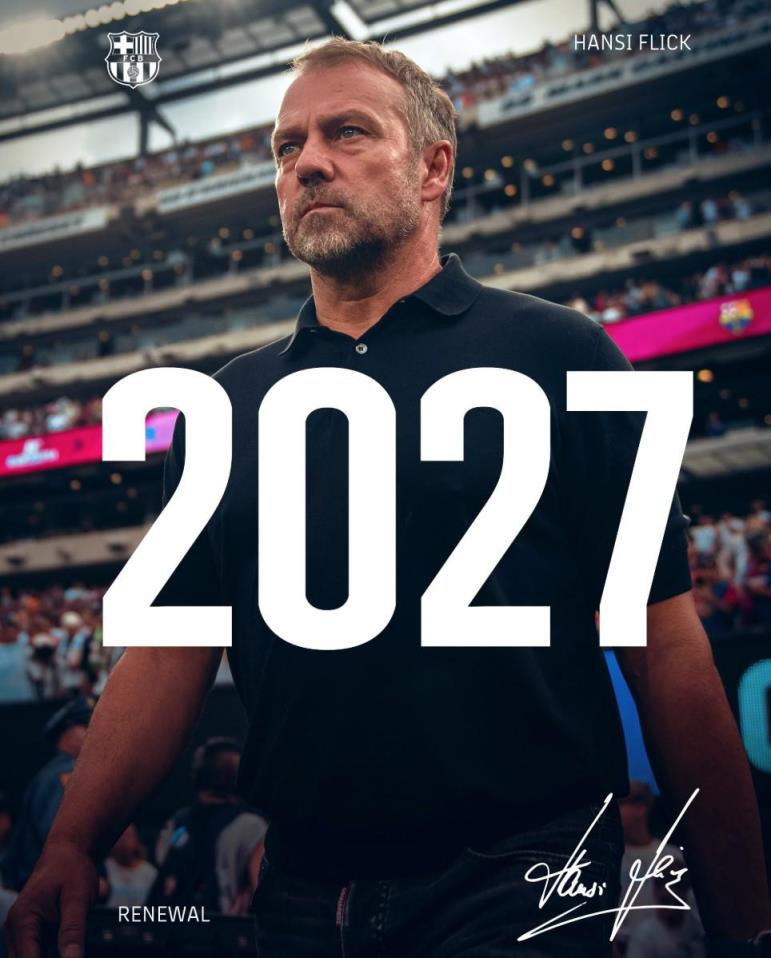 官方：弗里克与巴萨续约1年，合同至2027年