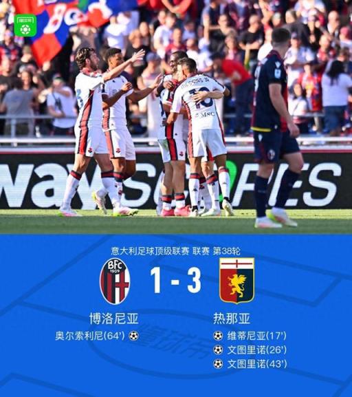 热那亚3-1力克博洛尼亚，文图里诺梅开二度助球队取胜